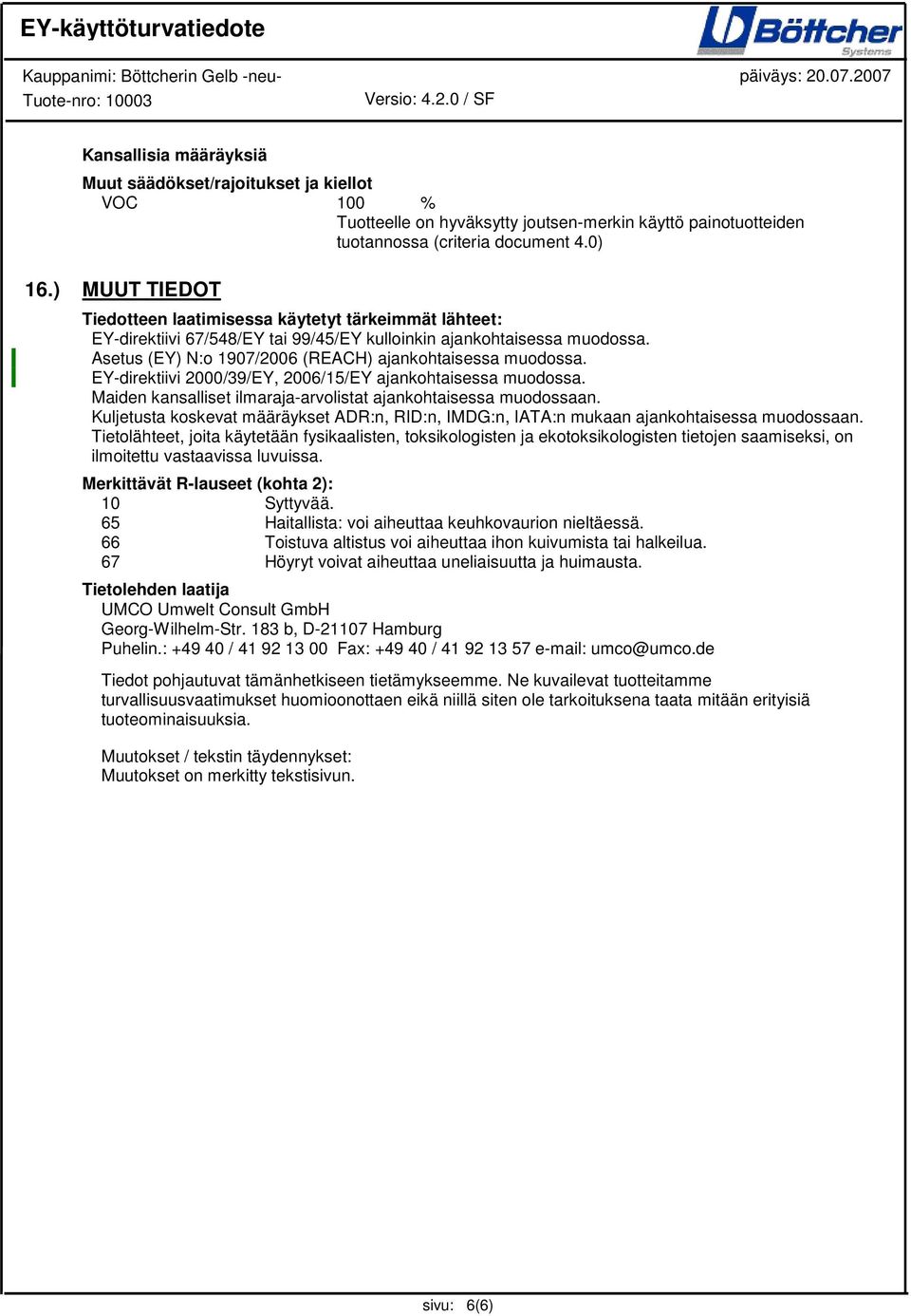 EY-direktiivi 2000/39/EY, 2006/15/EY ajankohtaisessa muodossa. Maiden kansalliset ilmaraja-arvolistat ajankohtaisessa muodossaan.