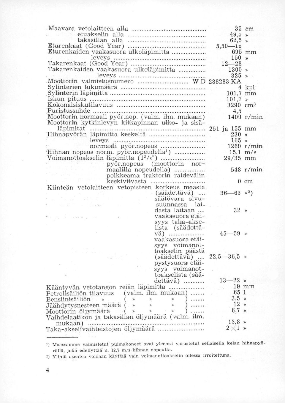 sylinterin läpimitta 101,7 mm Iskun pituus 101,7» Kokonaigiskutilavuus 3290 cm3,puristussuhde 4,5 Moottorin normaali pyörnop. (valm. ihn.