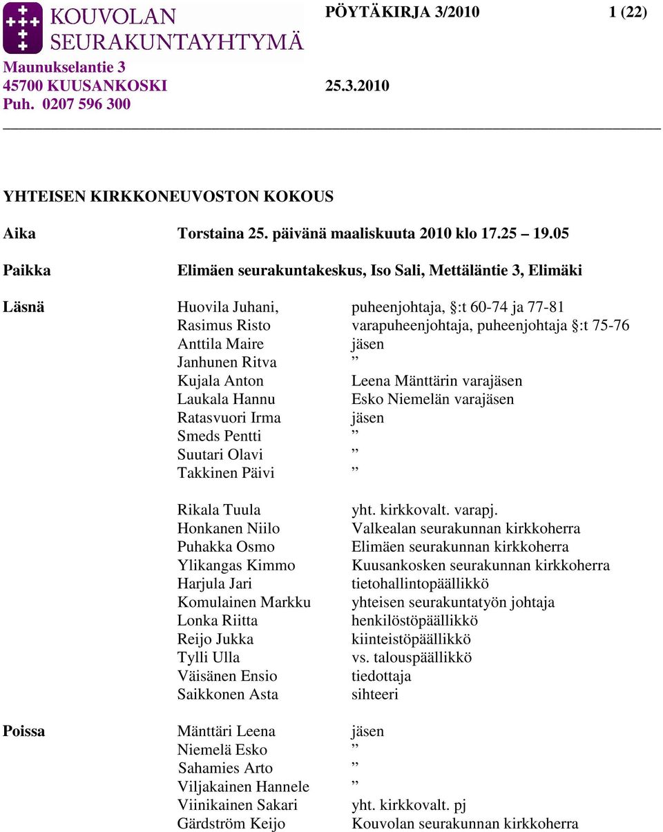 Janhunen Ritva Kujala Anton Leena Mänttärin varajäsen Laukala Hannu Esko Niemelän varajäsen Ratasvuori Irma jäsen Smeds Pentti Suutari Olavi Takkinen Päivi Rikala Tuula Honkanen Niilo Puhakka Osmo