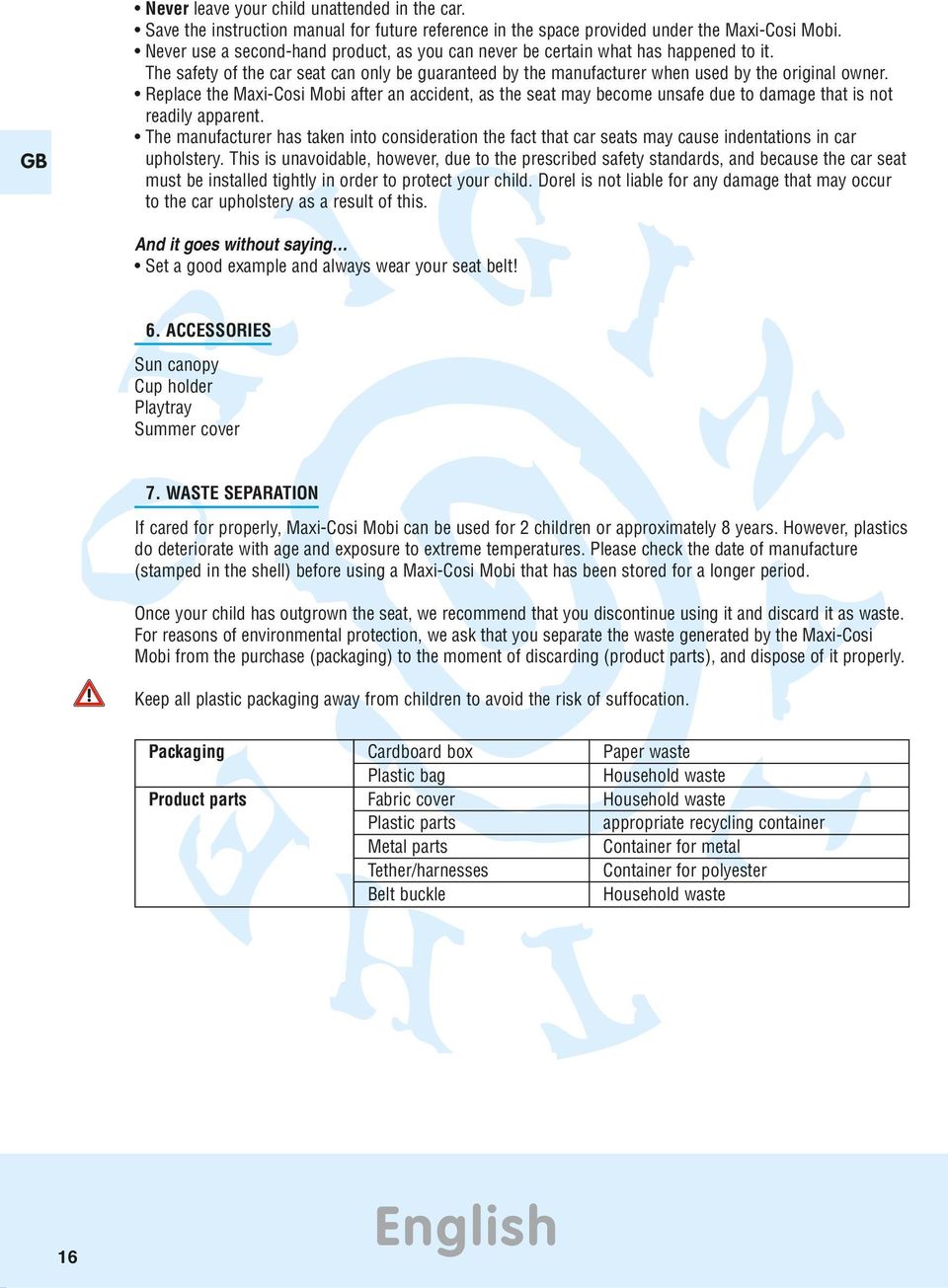 Replace the Maxi-Cosi Mobi after an accident, as the seat may become unsafe due to damage that is not readily apparent.