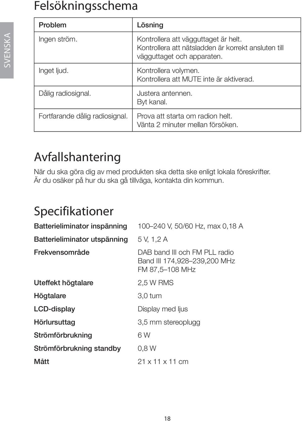 Vänta 2 minuter mellan försöken. Avfallshantering När du ska göra dig av med produkten ska detta ske enligt lokala föreskrifter. Är du osäker på hur du ska gå tillväga, kontakta din kommun.