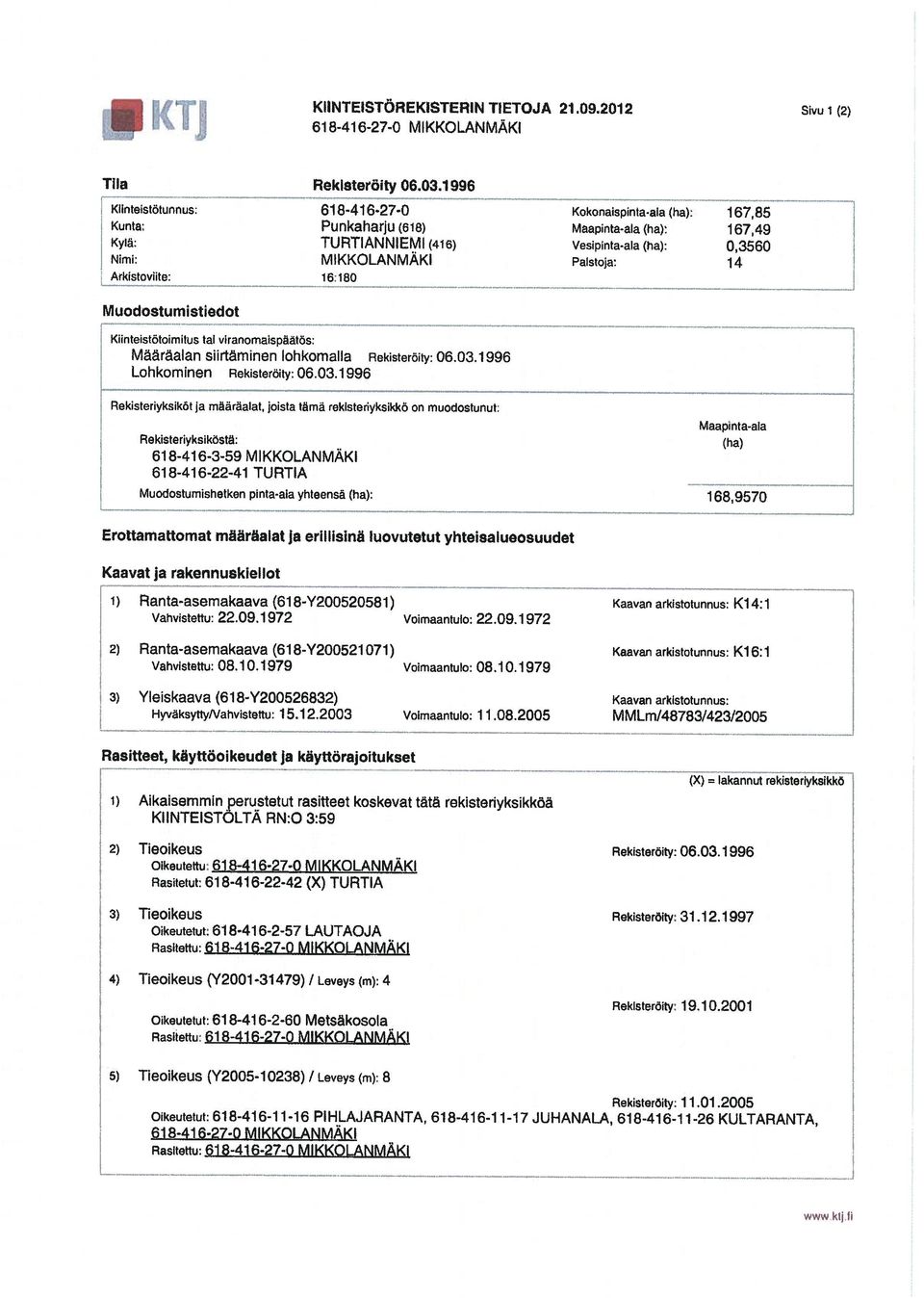 14 Arkistoviite: 16:180 Muodostumistiedot Kiinteistötoimitus tai viranomaispäätös: Määräalan siirtäminen lohkomalla Rekisteröity: 06.03.