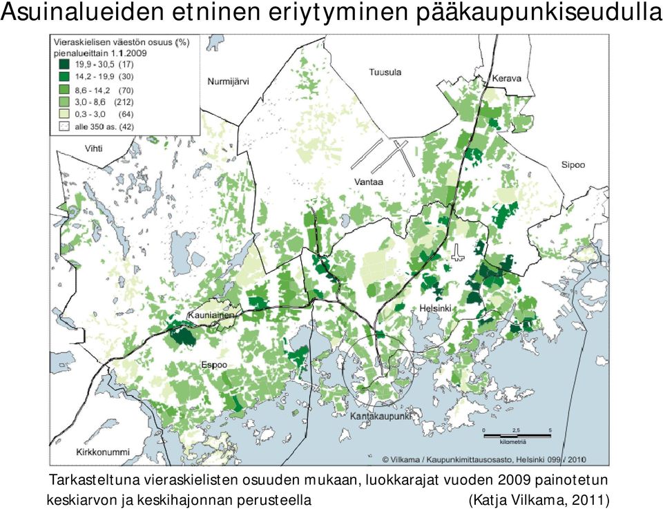 vieraskielisten osuuden mukaan, luokkarajat