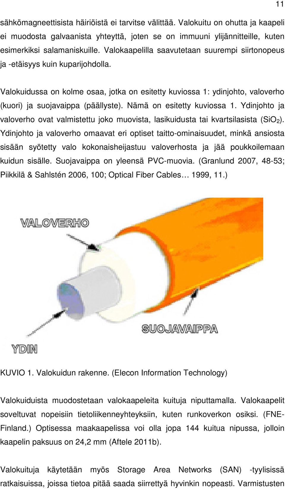 Nämä on esitetty kuviossa 1. Ydinjohto ja valoverho ovat valmistettu joko muovista, lasikuidusta tai kvartsilasista (SiO 2 ).