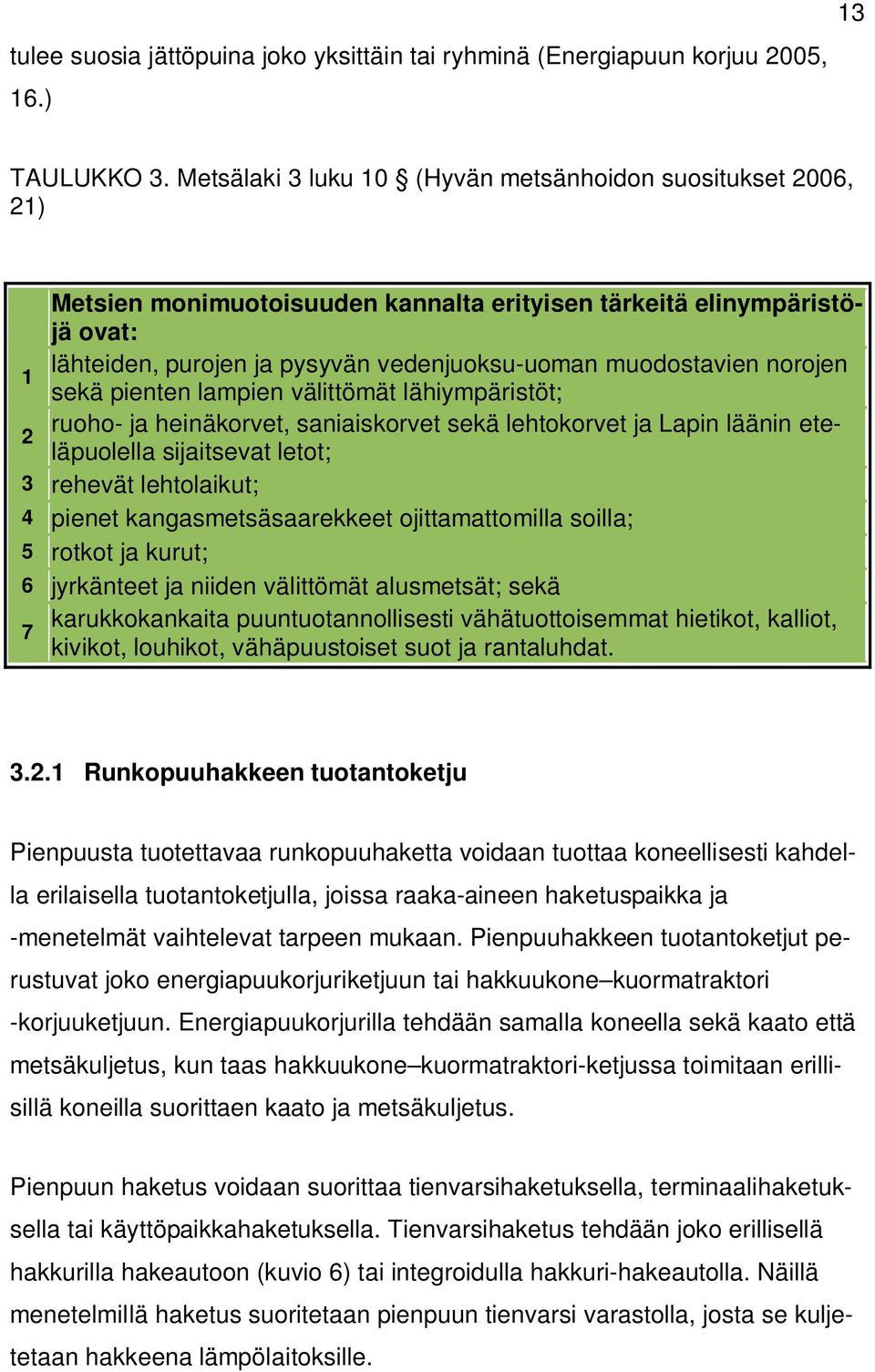 norojen 1 sekä pienten lampien välittömät lähiympäristöt; ruoho- ja heinäkorvet, saniaiskorvet sekä lehtokorvet ja Lapin läänin eteläpuolella sijaitsevat letot; 2 3 rehevät lehtolaikut; 4 pienet
