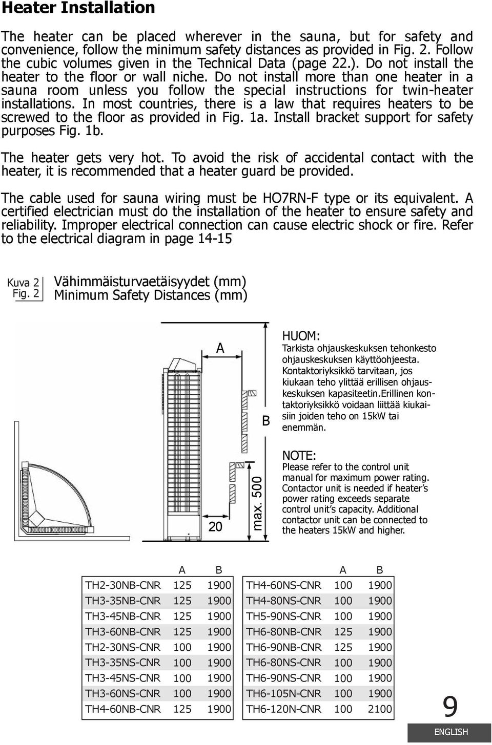 Do not install more than one heater in a sauna room unless you follow the special instructions for twin-heater installations.