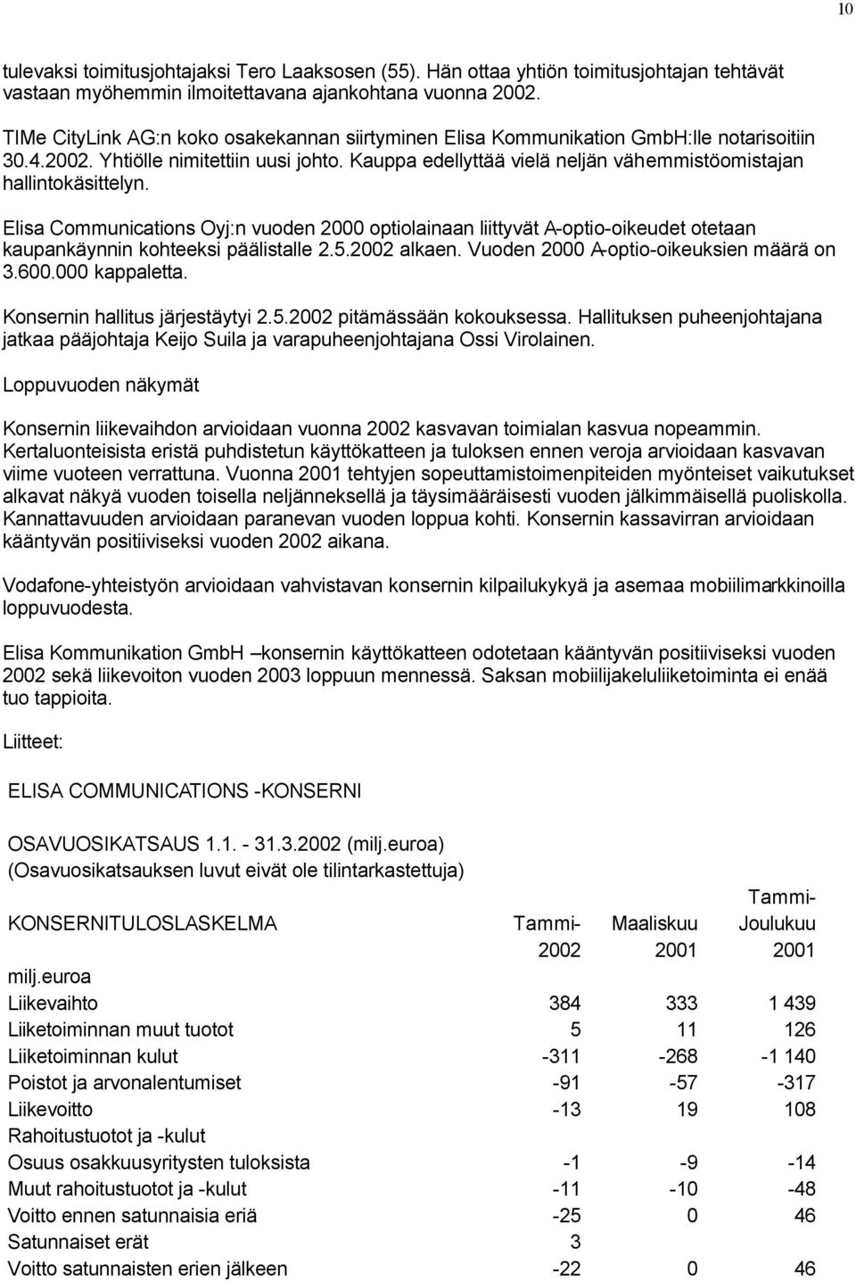 Kauppa edellyttää vielä neljän vähemmistöomistajan hallintokäsittelyn. Elisa Communications Oyj:n vuoden 2000 optiolainaan liittyvät A-optio-oikeudet otetaan kaupankäynnin kohteeksi päälistalle 2.5.