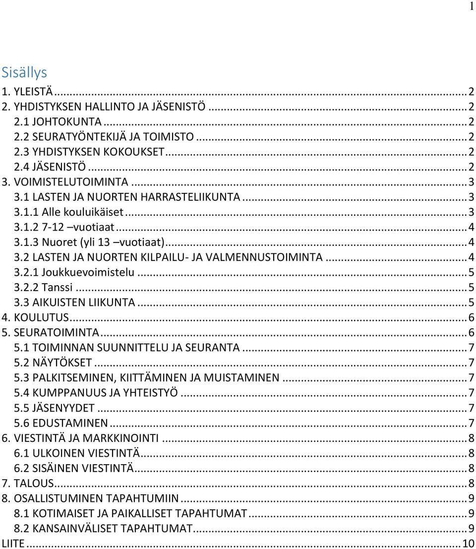 .. 5 3.2.2 Tanssi... 5 3.3 AIKUISTEN LIIKUNTA... 5 4. KOULUTUS... 6 5. SEURATOIMINTA... 6 5.1 TOIMINNAN SUUNNITTELU JA SEURANTA... 7 5.2 NÄYTÖKSET... 7 5.3 PALKITSEMINEN, KIITTÄMINEN JA MUISTAMINEN.