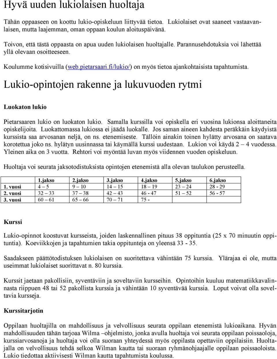 fi/lukio/) on myös tietoa ajankohtaisista tapahtumista. Lukio-opintojen rakenne ja lukuvuoden rytmi Luokaton lukio Pietarsaaren lukio on luokaton lukio.