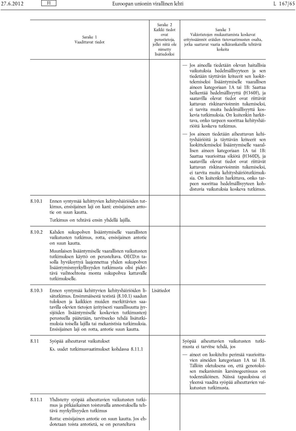 Muunlaisen lisääntymiselle vaarallisten vaikutusten tutkimuksen käyttö on perusteltava.