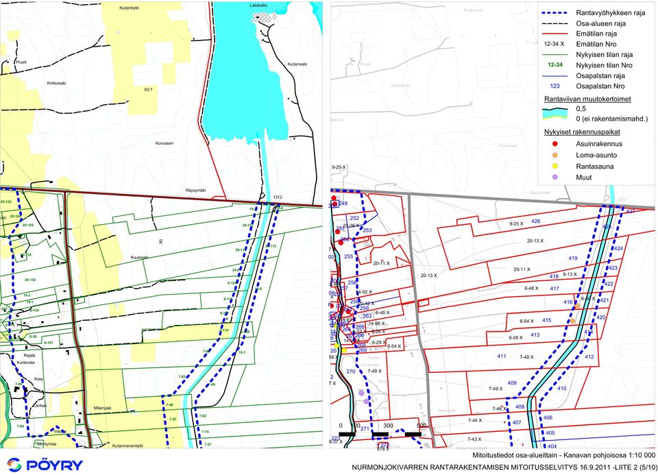 raja Osapalstan Nro Kurjensalo eskoski Rantaviivan muutokertoimet 0,5 0 (ei rakentamismahd.