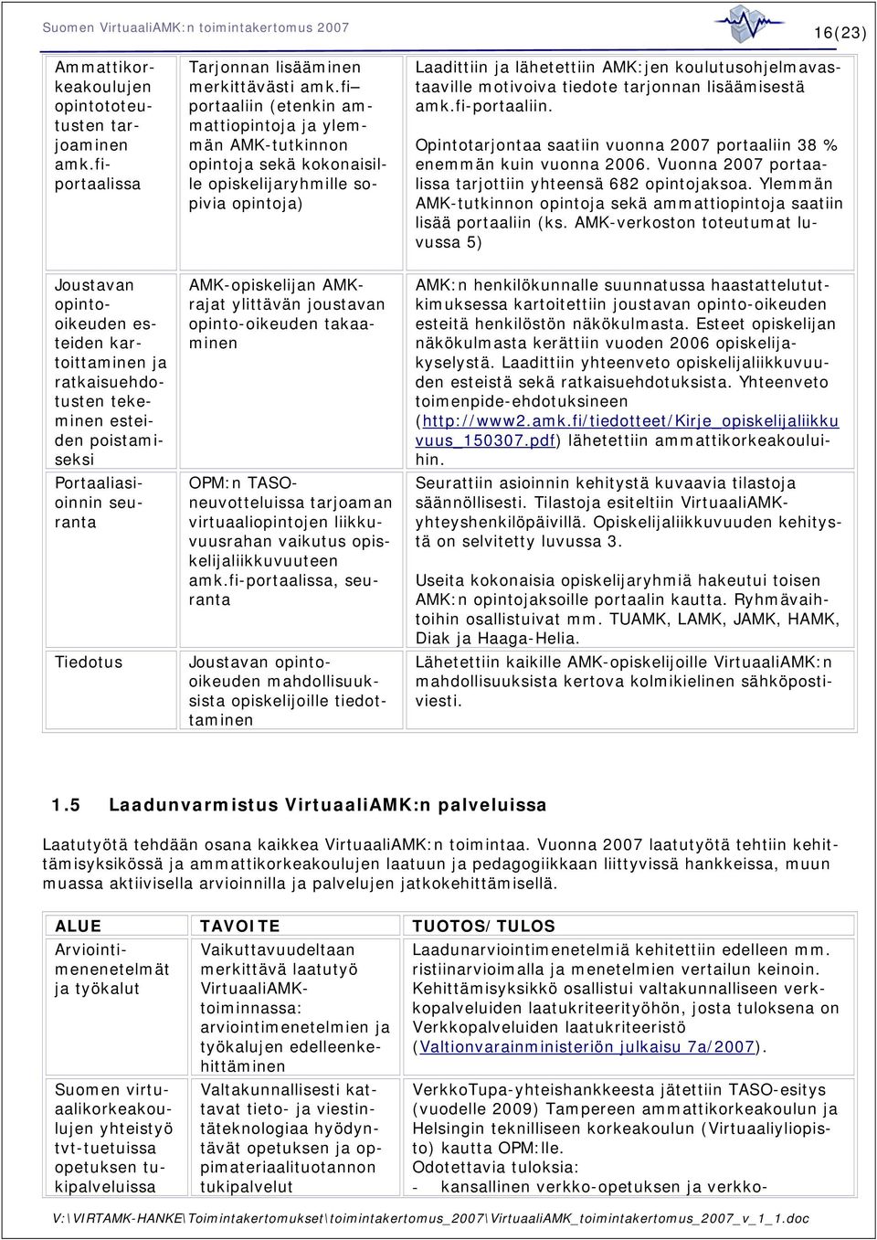 tiedote tarjonnan lisäämisestä amk.fi-portaaliin. Opintotarjontaa saatiin vuonna 2007 portaaliin 38 % enemmän kuin vuonna 2006. Vuonna 2007 portaalissa tarjottiin yhteensä 682 opintojaksoa.