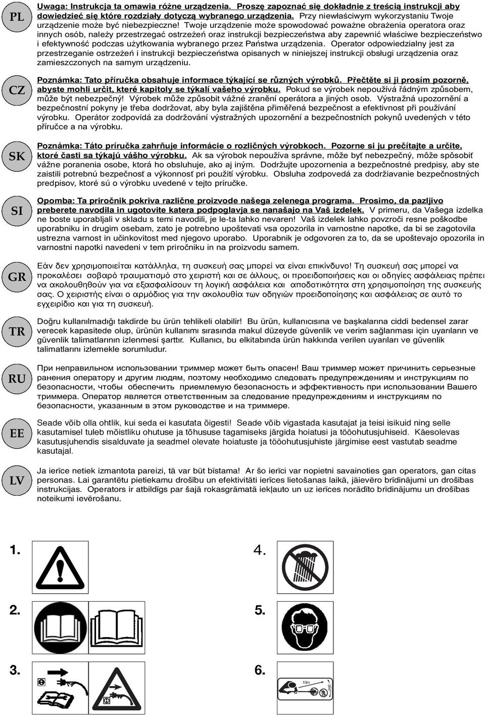 Twoje urządzenie może spowodować poważne obrażenia operatora oraz innych osób, należy przestrzegać ostrzeżeń oraz instrukcji bezpieczeństwa aby zapewnić właściwe bezpieczeństwo i efektywność podczas