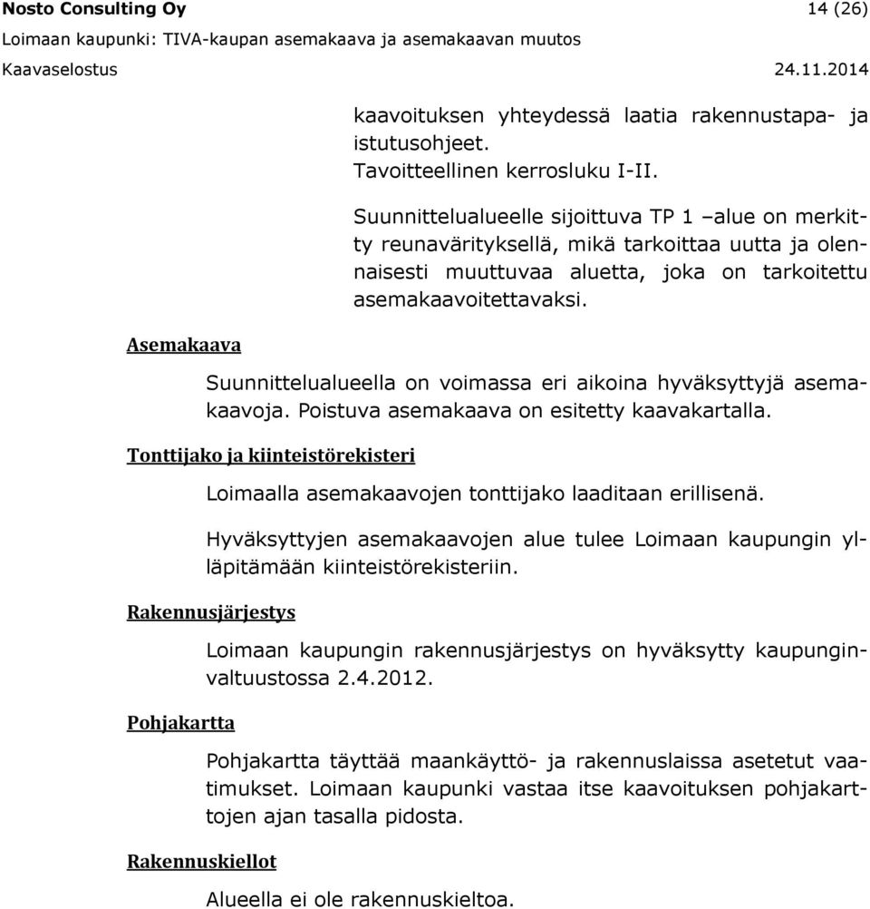 Suunnittelualueella on voimassa eri aioina hyväsyttyjä asemaaavoja. Poistuva asemaaava on esitetty aavaartalla. Tonttijao ja iinteistöreisteri Loimaalla asemaaavojen tonttijao laaditaan erillisenä.