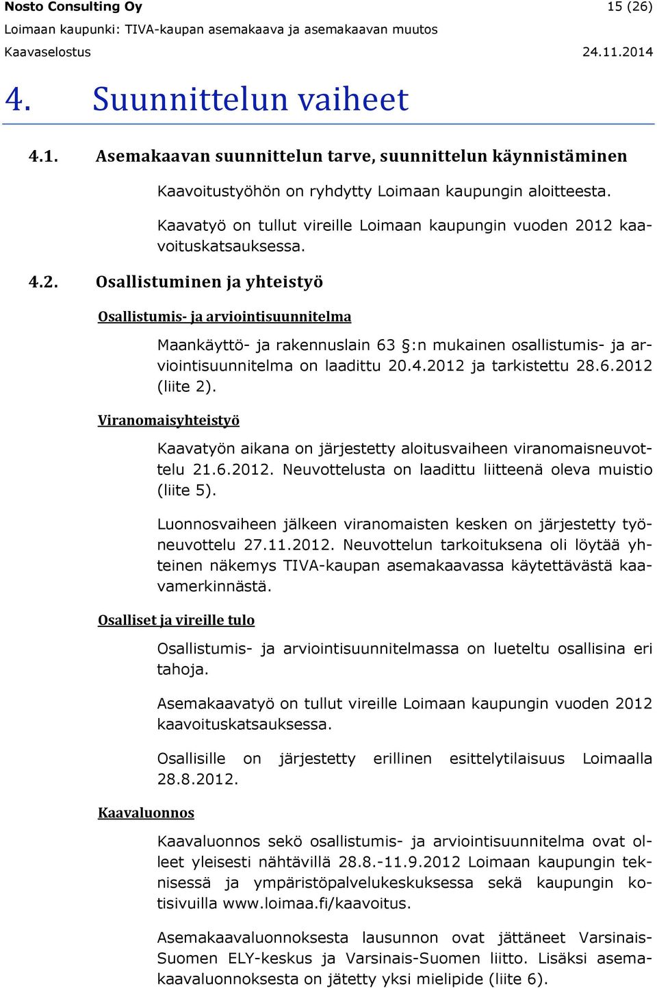 .. Osallistuminen ja yhteistyö Osallistumis- ja arviointisuunnitelma Maanäyttö- ja raennuslain :n muainen osallistumis- ja arviointisuunnitelma on laadittu 0..0 ja taristettu..0 (liite ).