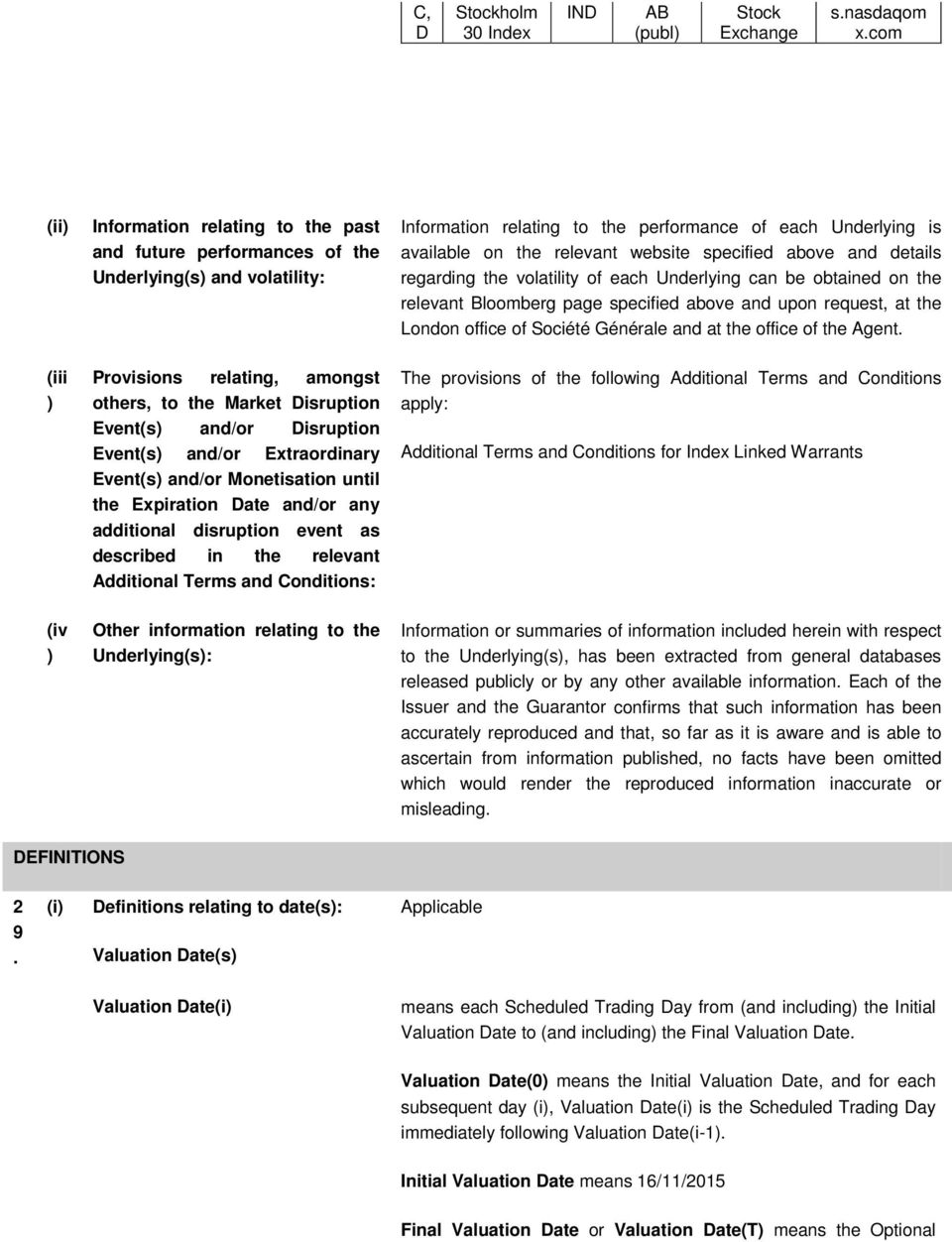 above and upon request, at the London office of Société Générale and at the office of the Agent (iii ) Provisions relating, amongst others, to the Market Disruption Event(s) and/or Disruption