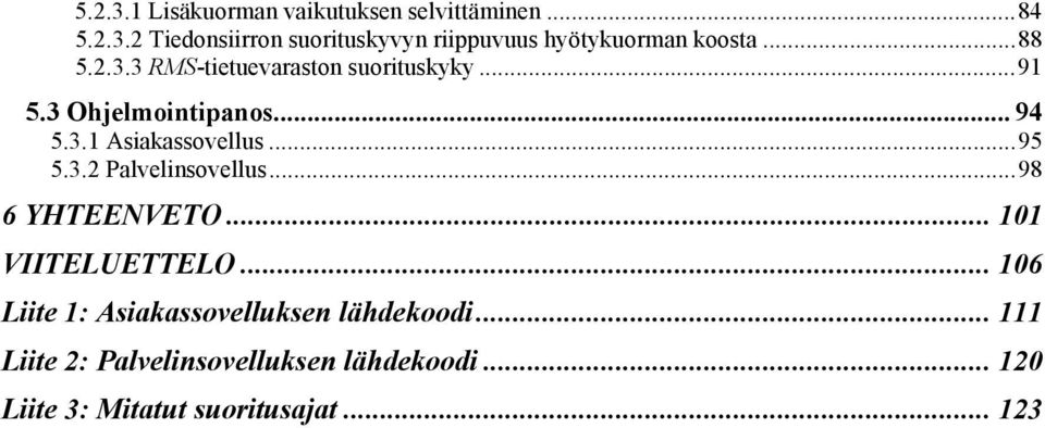 3.2 Palvelinsovellus...98 6 YHTEENVETO... 1 VIITELUETTELO... 6 Liite 1: Asiakassovelluksen lähdekoodi.