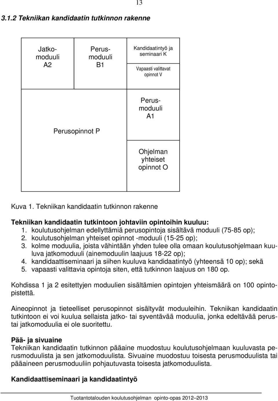 koulutusohjelman yhteiset opinnot -moduuli (15-25 op); 3. kolme moduulia, joista vähintään yhden tulee olla omaan koulutusohjelmaan kuuluva jatkomoduuli (ainemoduulin laajuus 18-22 op); 4.