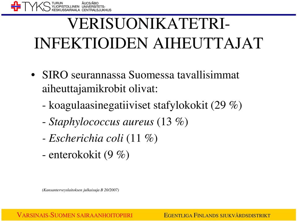 stafylokokit (29 %) - Staphylococcus aureus (13 %) - Escherichia coli