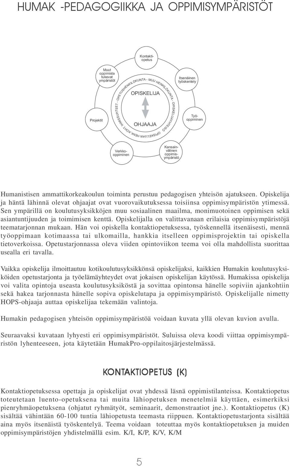 Opiskelija ja häntä lähinnä olevat ohjaajat ovat vuorovaikutuksessa toisiinsa oppimisympäristön ytimessä.