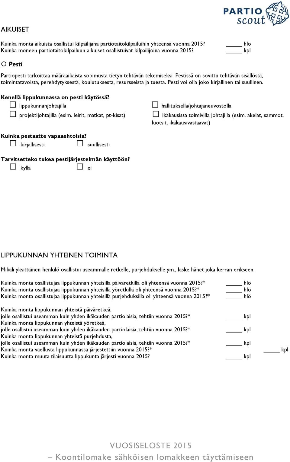 Pesti voi olla joko kirjallinen tai suullinen. Kenellä lippukunnassa on pesti käytössä? lippukunnanjohtajilla projektijohtajilla (esim.
