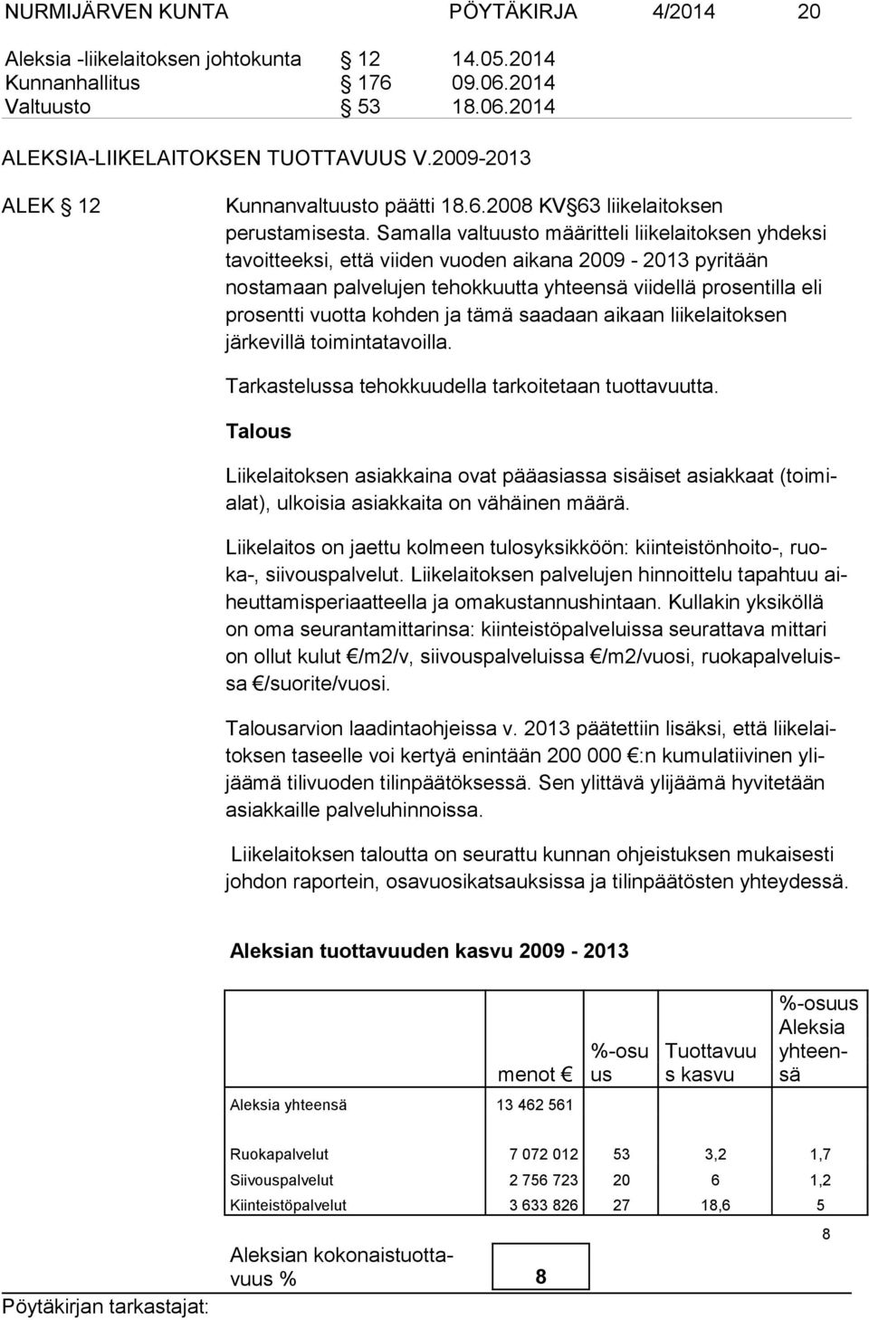 Samalla valtuusto määritteli liikelaitoksen yhdeksi tavoitteeksi, että viiden vuoden aikana 2009-2013 pyritään nostamaan palvelujen te hokkuutta yh teensä viidel lä prosentilla eli prosentti vuotta