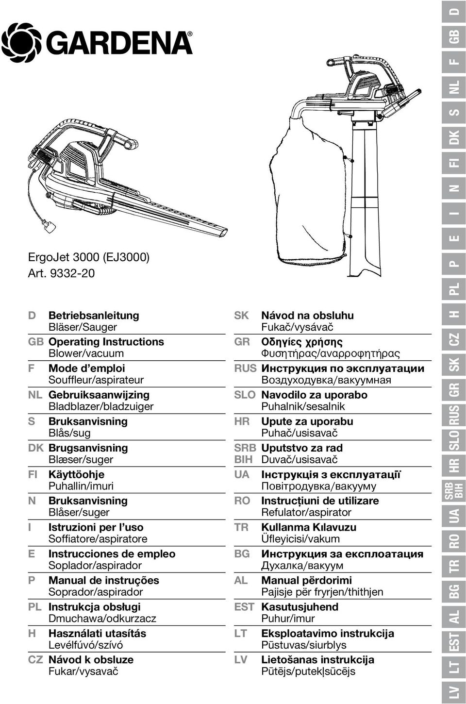 Brugsanvisning Blæser/suger Käyttöohje Puhallin/imuri N Bruksanvisning Blåser/suger I Istruzioni per l uso Soffiatore/aspiratore E Instrucciones de empleo Soplador/aspirador P Manual de instruções