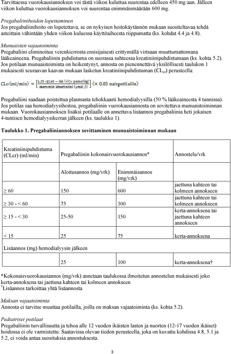 (ks. kohdat 4.4 ja 4.8). Munuaisten vajaatoiminta Pregabaliini eliminoituu verenkierrosta ensisijaisesti erittymällä virtsaan muuttumattomana lääkeaineena.