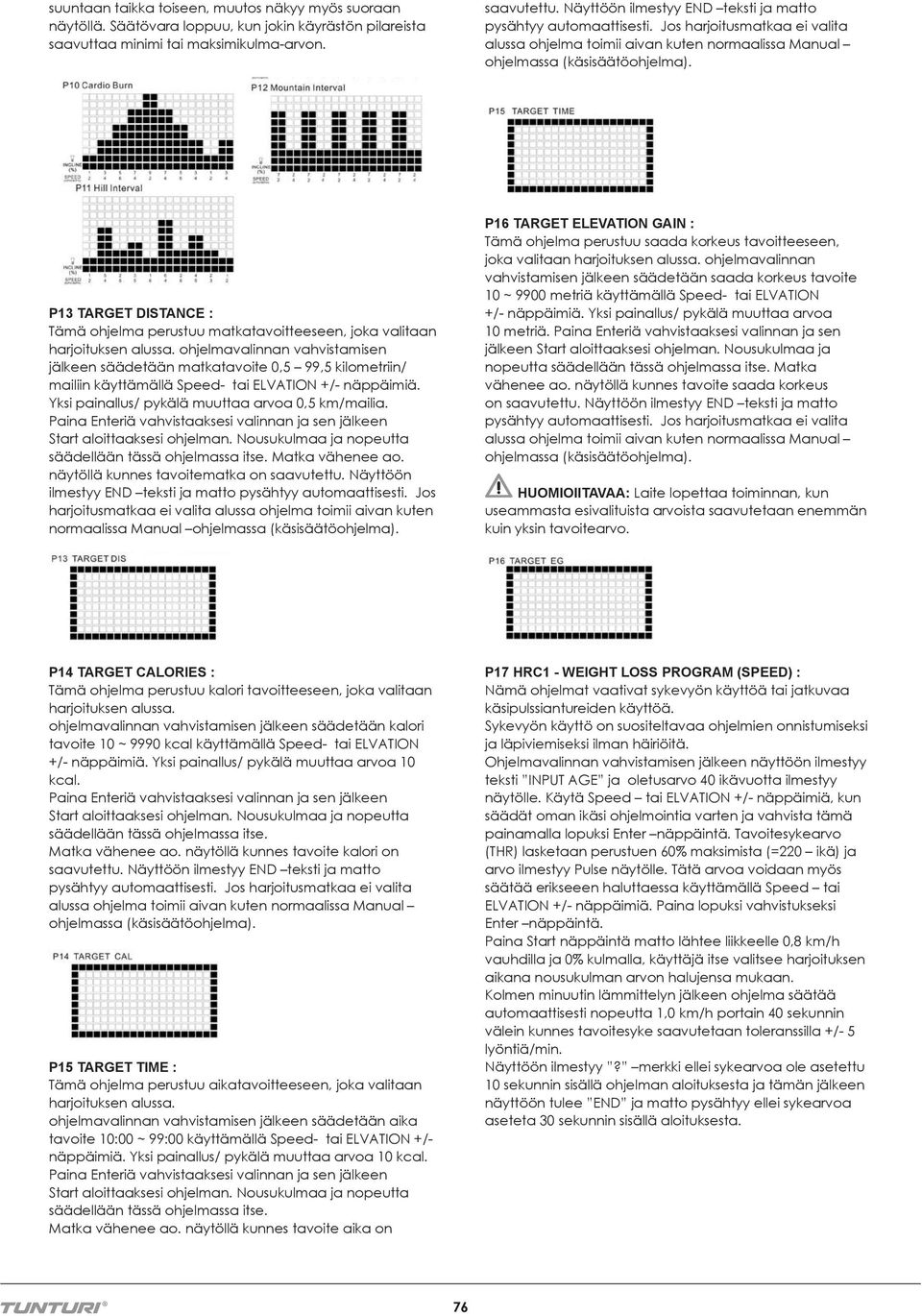 P13 TARGET DISTANCE : Tämä ohjelma perustuu matkatavoitteeseen, joka valitaan harjoituksen alussa.