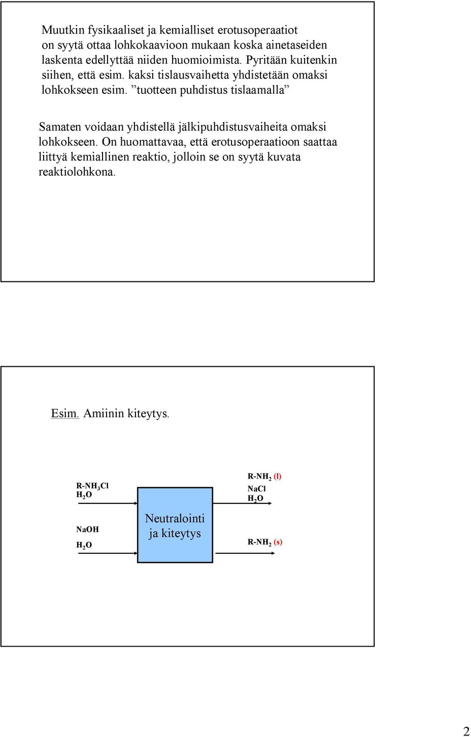 tuotteen puhdistus tislaamalla Samaten voidaan yhdistellä jälkipuhdistusvaiheita omaksi lohkokseen.