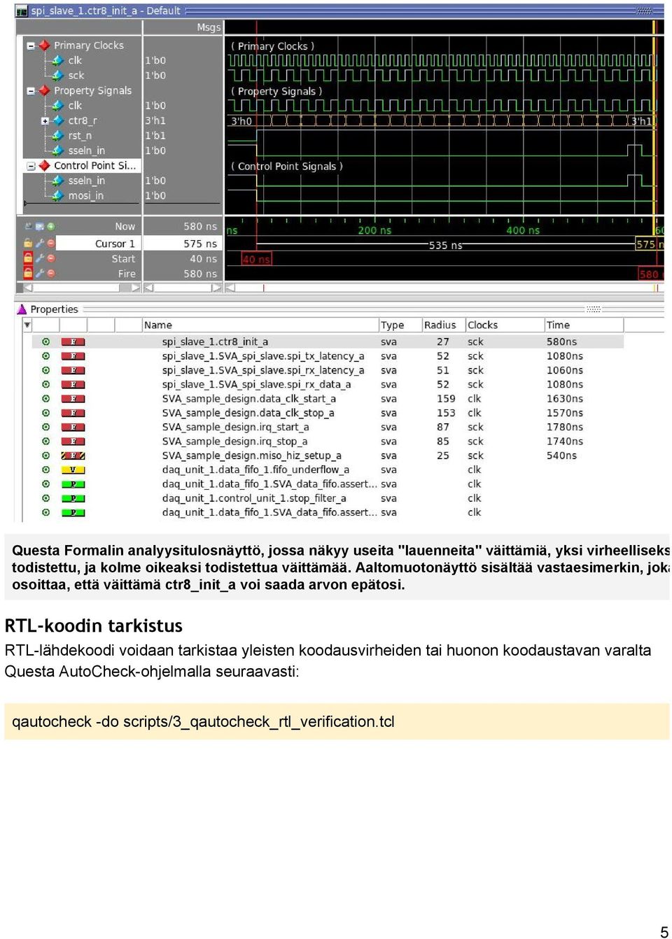 Aaltomuotonäyttö sisältää vastaesimerkin, joka osoittaa, että väittämä ctr8_init_a voi saada arvon epätosi.