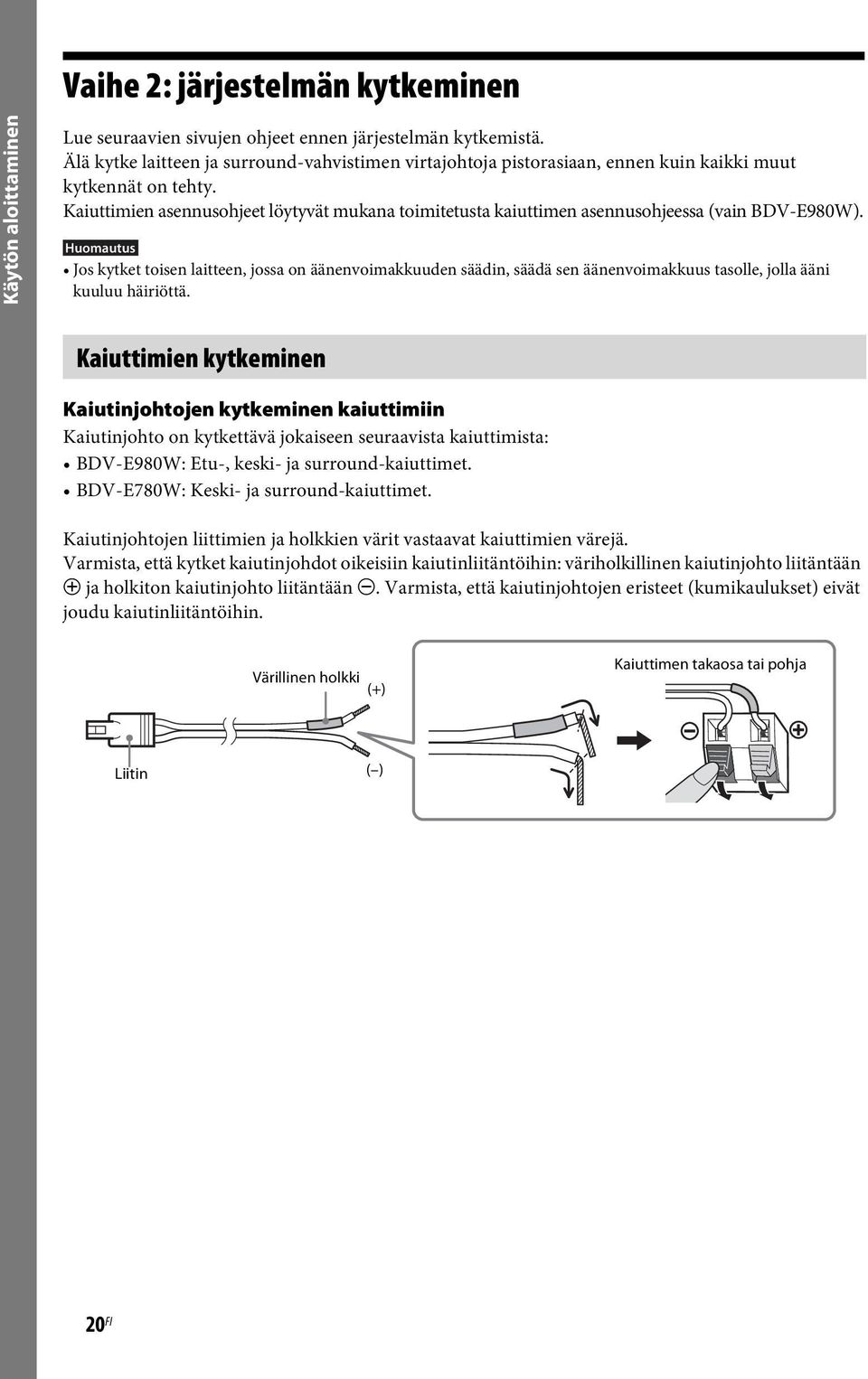 Kaiuttimien asennusohjeet löytyvät mukana toimitetusta kaiuttimen asennusohjeessa (vain BDV-E980W).