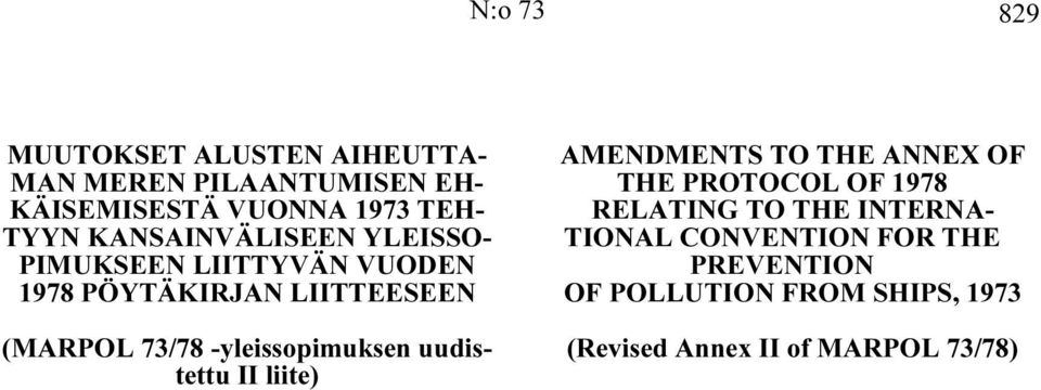 -yleissopimuksen uudistettu II liite) AMENDMENTS TO THE ANNEX OF THE PROTOCOL OF 1978 RELATING TO THE