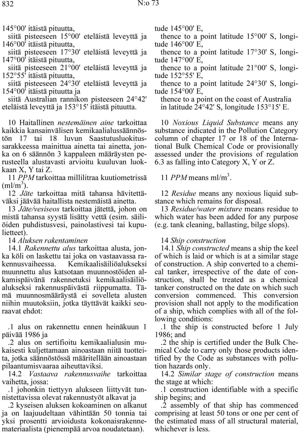 15' itäistä pituutta.
