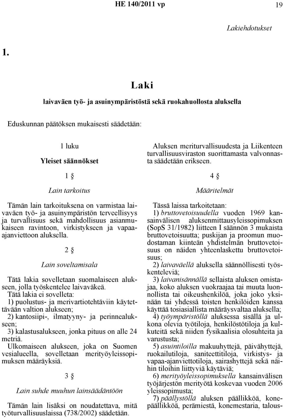 laivaväen työ- ja asuinympäristön terveellisyys ja turvallisuus sekä mahdollisuus asianmukaiseen ravintoon, virkistykseen ja vapaaajanviettoon aluksella.