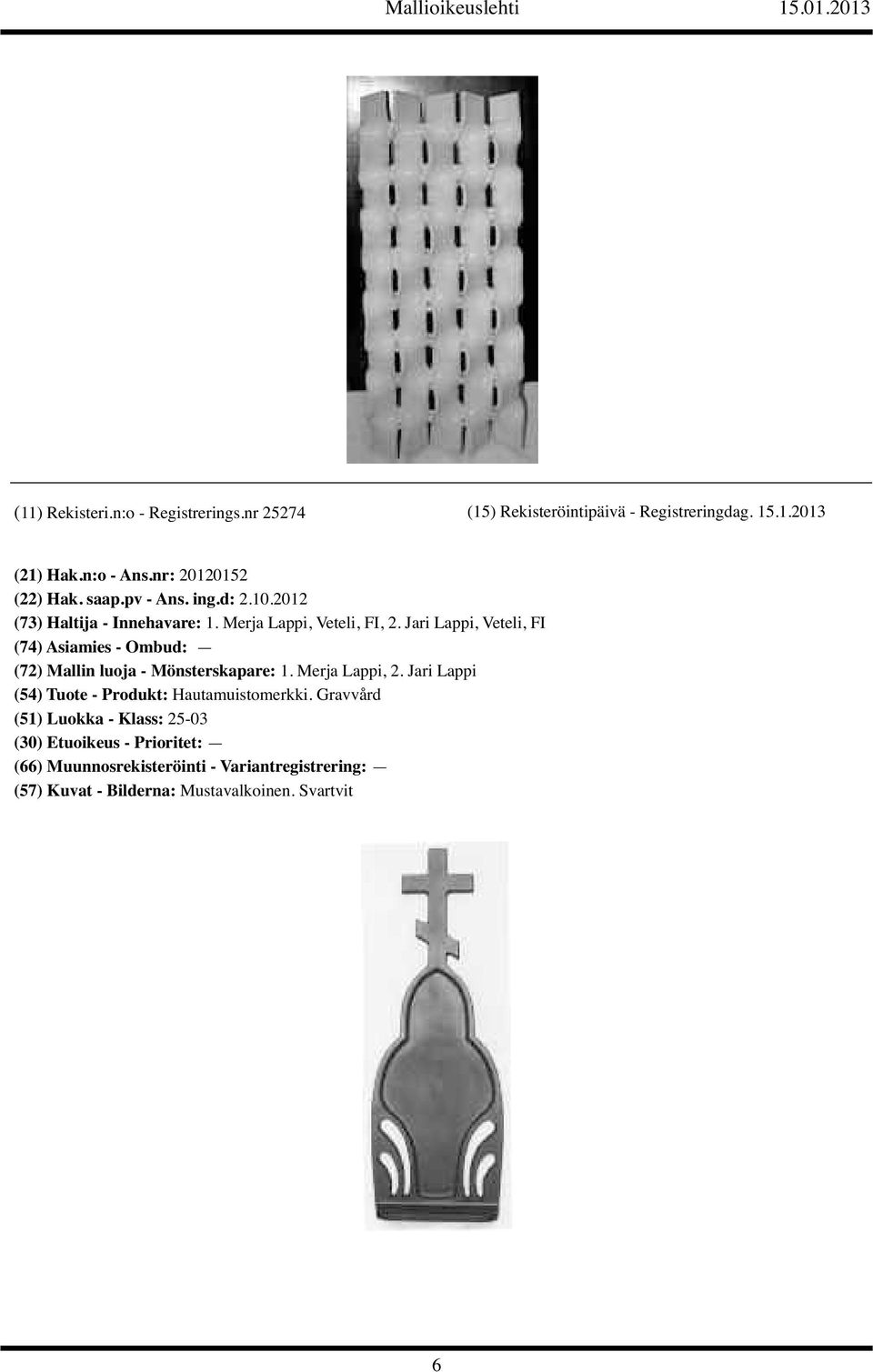 Merja Lappi, Veteli, FI, 2. Jari Lappi, Veteli, FI (72) Mallin luoja - Mönsterskapare: 1. Merja Lappi, 2.
