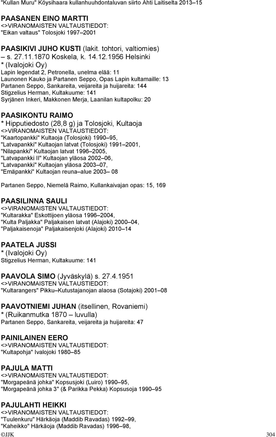 1956 Helsinki * (Ivalojoki Oy) Lapin legendat 2, Petronella, unelma elää: 11 Launonen Kauko ja Partanen Seppo, Opas Lapin kultamaille: 13 Partanen Seppo, Sankareita, veijareita ja huijareita: 144