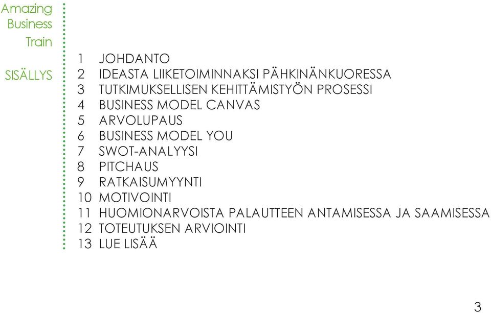 ARVOLUPAUS 6 BUSINESS MODEL YOU 7 SWOT-ANALYYSI 8 PITCHAUS 9 RATKAISUMYYNTI 10