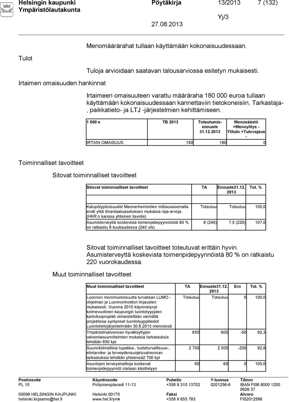 Irtaimeen omaisuuteen varattu määräraha 180 000 euroa tullaan käyttämään kokonaisuudessaan kannettaviin tietokoneisiin, Tarkastaja-, paikkatieto- ja LTJ -järjestelmien kehittämiseen.