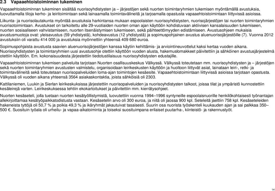 Liikunta- ja nuorisolautakunta myöntää avustuksia harkintansa mukaan espoolaisten nuorisoyhdistysten, nuorisojärjestöjen tai nuorten toimintaryhmien nuorisotoimintaan.