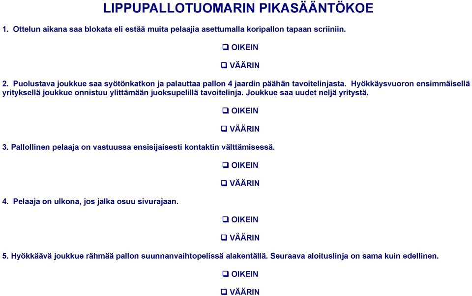 Hyökkäysvuoron ensimmäisellä yrityksellä joukkue onnistuu ylittämään juoksupelillä tavoitelinja. Joukkue saa uudet neljä yritystä. 3.