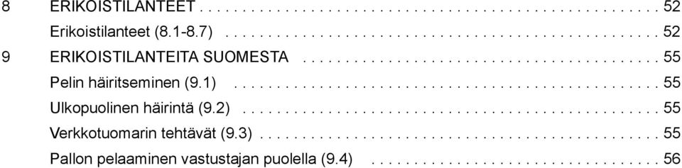 3)............................................... 55 Pallon pelaaminen vastustajan puolella (9.4).................................. 56