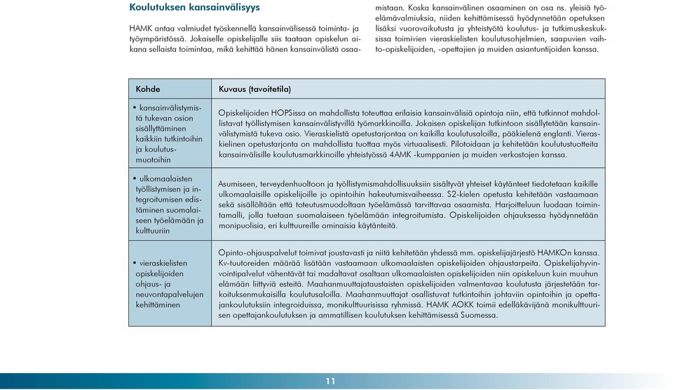 yleisiä työelämävalmiuksia, niiden kehittämisessä hyödynnetään opetuksen lisäksi vuorovaikutusta ja yhteistyötä koulutus- ja tutkimuskeskuksissa toimivien vieraskielisten koulutusohjelmien, saapuvien