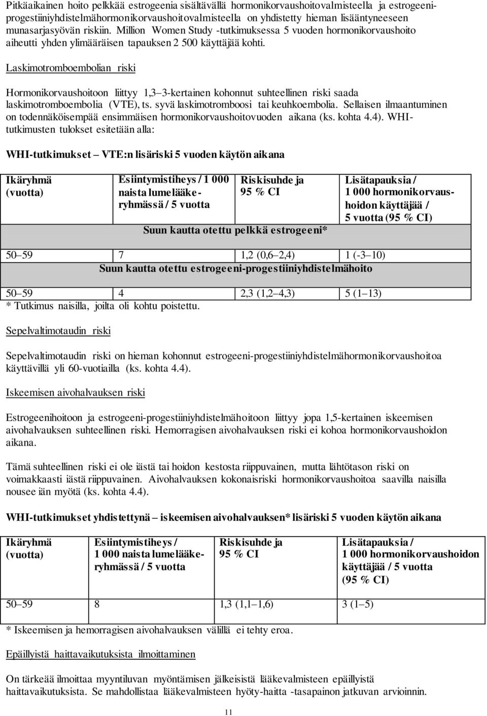 Laskimotromboembolian riski Hormonikorvaushoitoon liittyy 1,3 3-kertainen kohonnut suhteellinen riski saada laskimotromboembolia (VTE), ts. syvä laskimotromboosi tai keuhkoembolia.