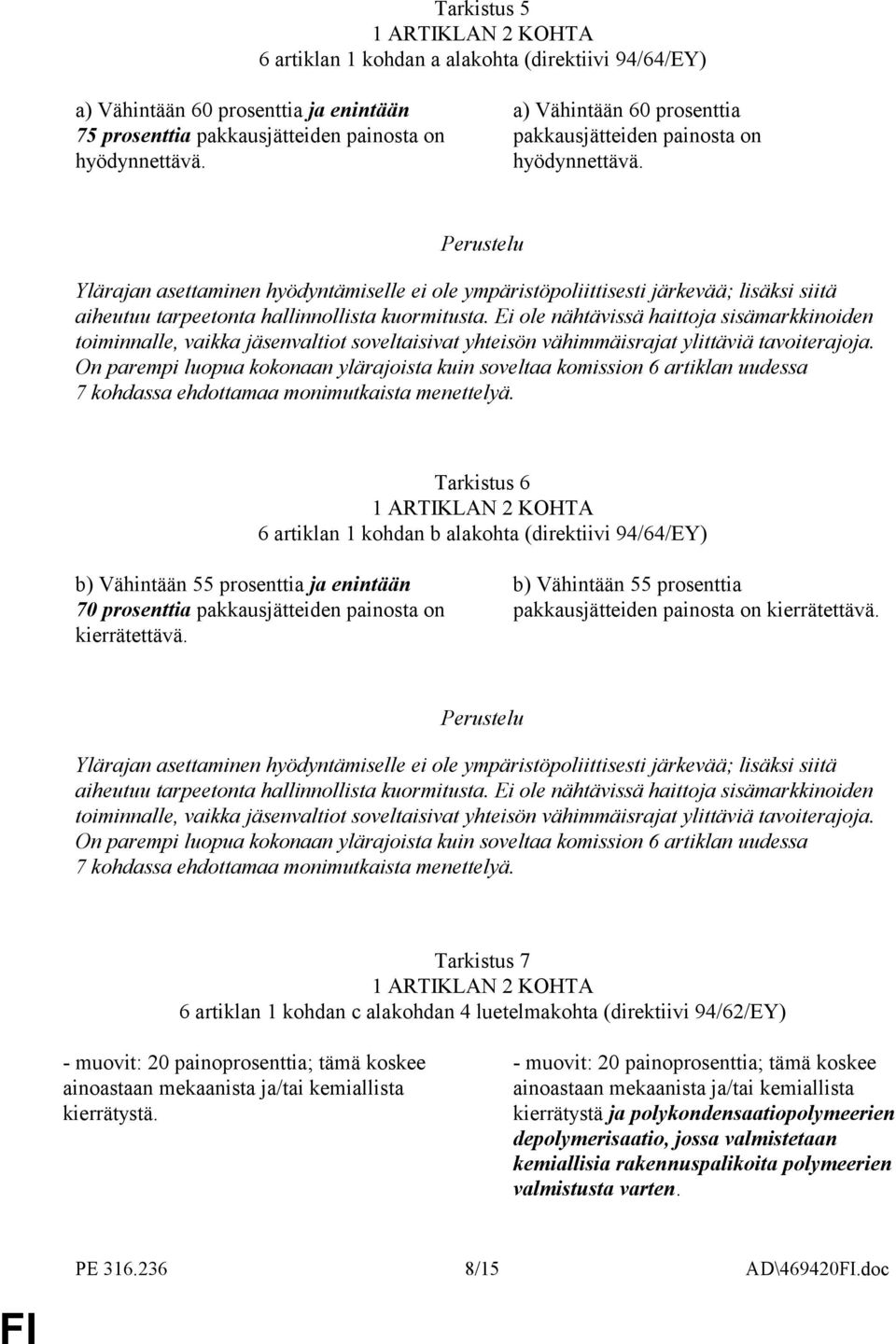 Ylärajan asettaminen hyödyntämiselle ei ole ympäristöpoliittisesti järkevää; lisäksi siitä aiheutuu tarpeetonta hallinnollista kuormitusta.