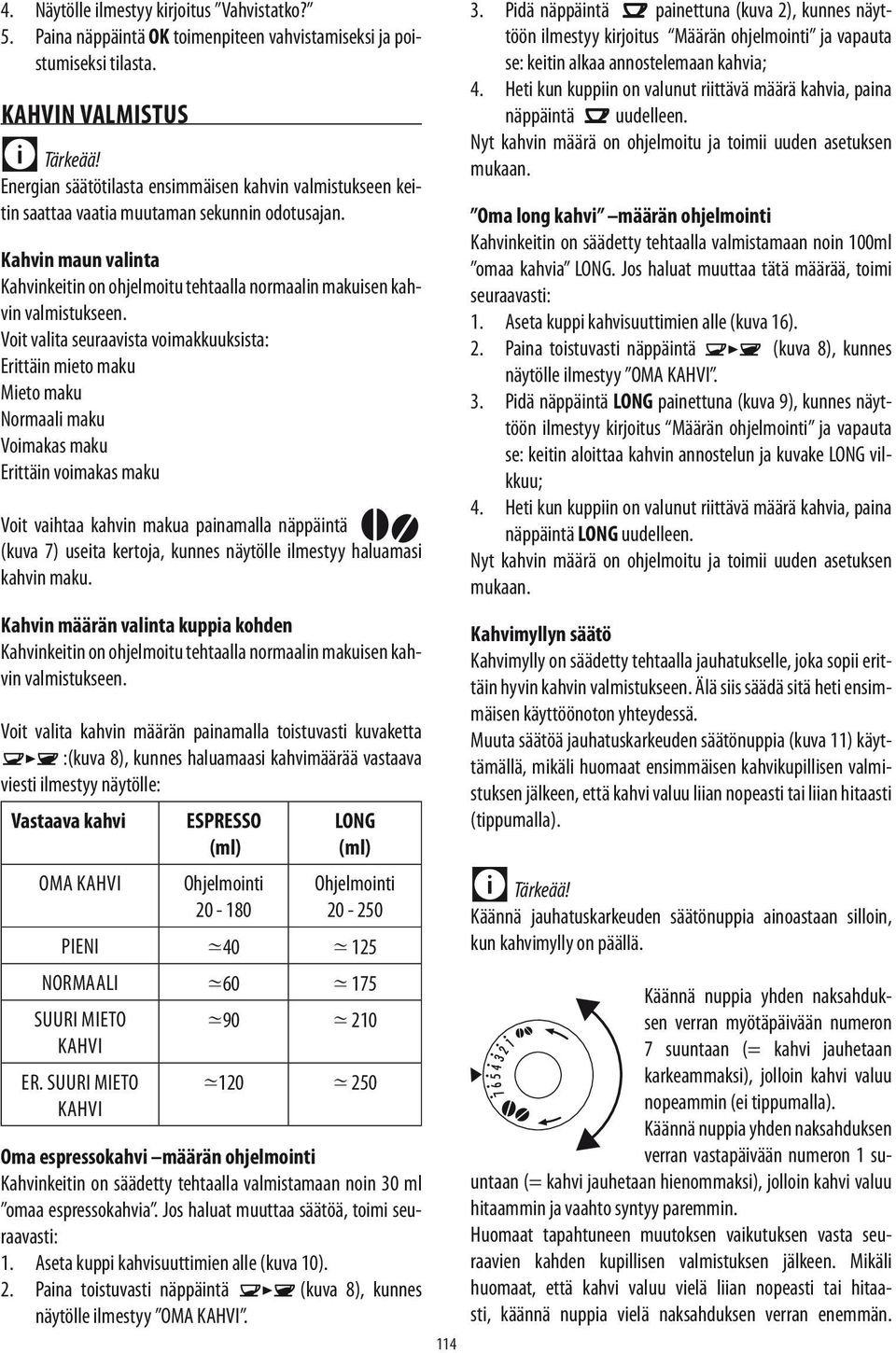 Kahvin maun valinta Kahvinkeitin on ohjelmoitu tehtaalla normaalin makuisen kahvin valmistukseen.