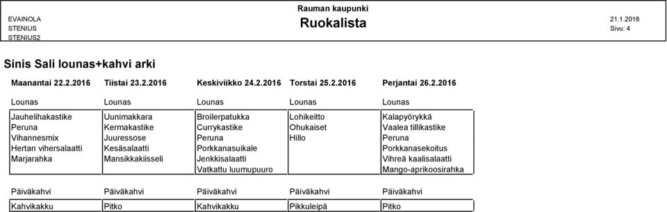 Vaalea tillikastike Vihannesmix Juuressose Peruna Hillo Peruna Hertan vihersalaatti Kesäsalaatti Porkkanasuikale