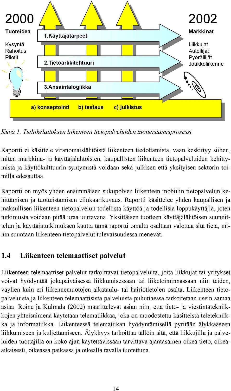 Tieliikelaitoksen liikenteen tietopalveluiden tuotteistamisprosessi Raportti ei käsittele viranomaislähtöistä liikenteen tiedottamista, vaan keskittyy siihen, miten markkina- ja käyttäjälähtöisten,