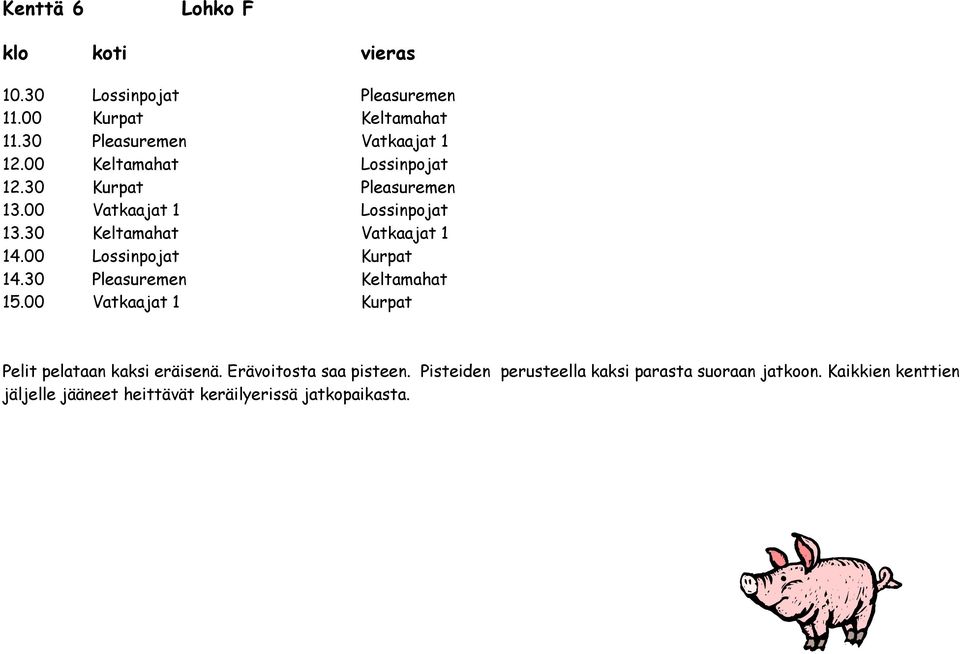 00 Keltamahat Lossinpojat 12.30 Kurpat Pleasuremen 13.