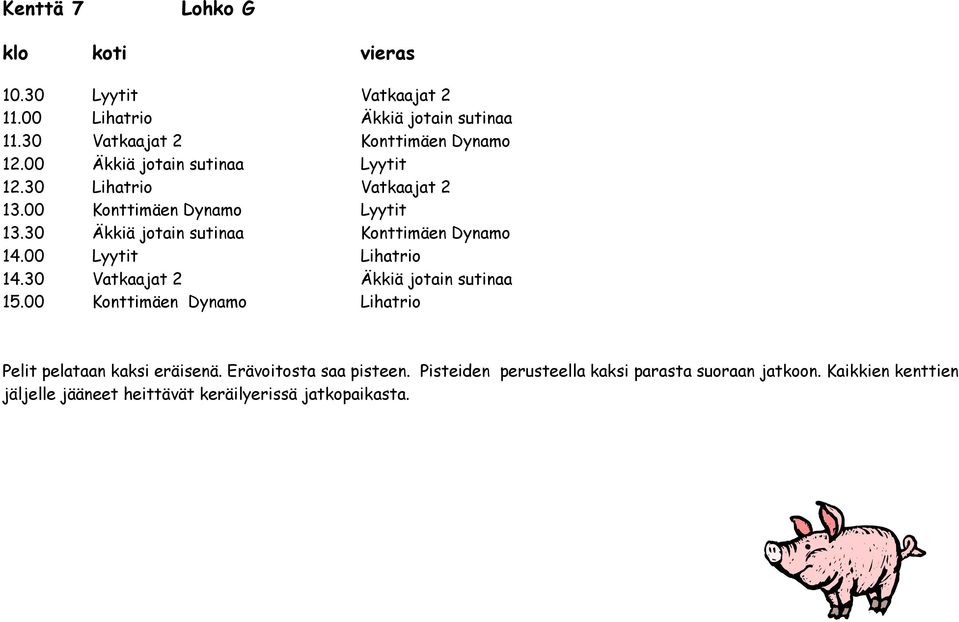 30 Lihatrio Vatkaajat 2 13.00 Konttimäen Dynamo Lyytit 13.